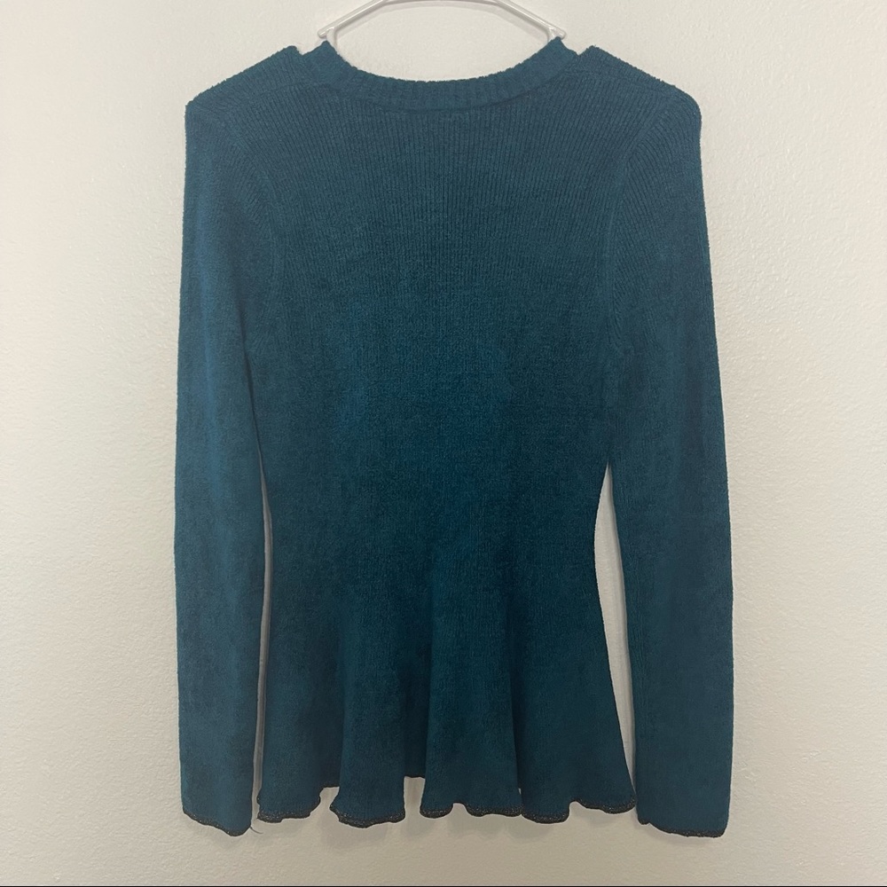 Ett:wa Anthropologie Teal Chenille Peplum Sweater - Picture 5 of 6